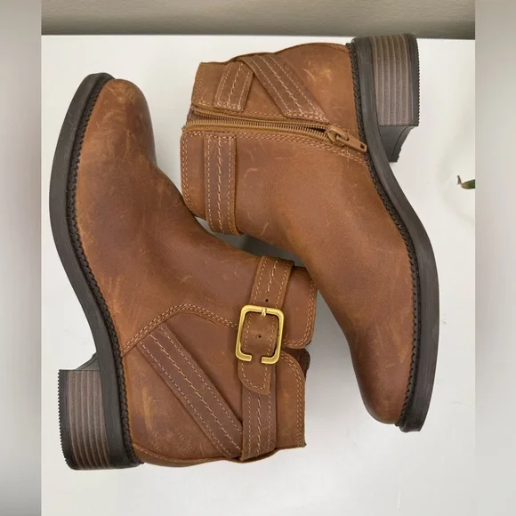 Clarks Collection NWT Cognac Leather Ankle Boots Buckle Zip Booties 6.5 - Picture 6 of 11